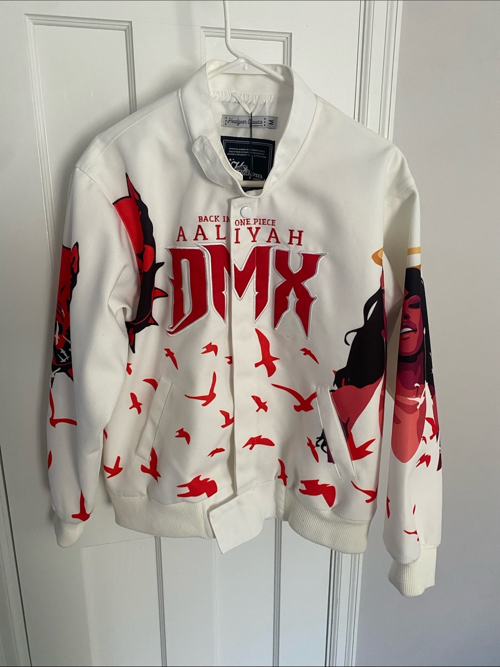 Aaliyah x DMX White Graphic Bomber Jacket